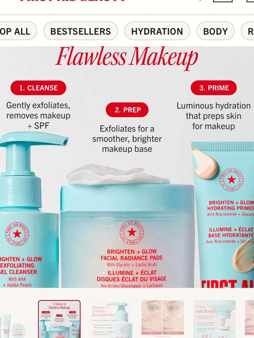 First Aid Beauty Brighten + Glow Set exfoliating gel cleanser & facial pads 2 pc